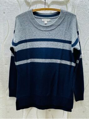 Toad&Co Plateau LS Crew‎ Sweater Womens Small Grey Navy Blue Striped Lambswool